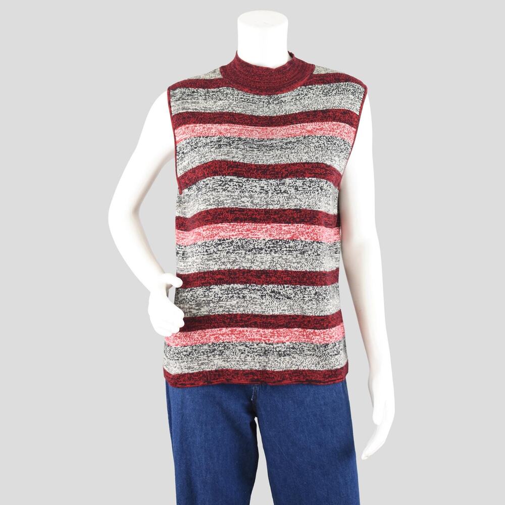 Vintage Sleeveless Mockneck Striped Top, Women's Large